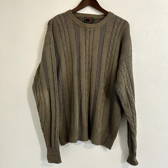 VTG BOSTON TRADERS Cable Knit Cotton Blend Grandpa Sweater Size L Indie Eclectic - Picture 1 of 11